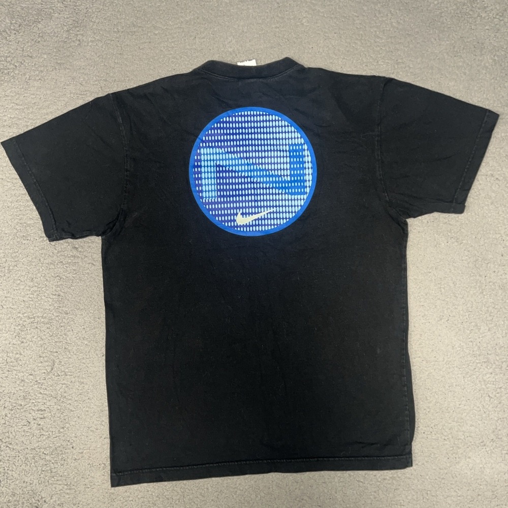 VTG Nike T Shirt Mens Sz L Black Circle Dot Swoosh 2-Side Made In Korea Tee
